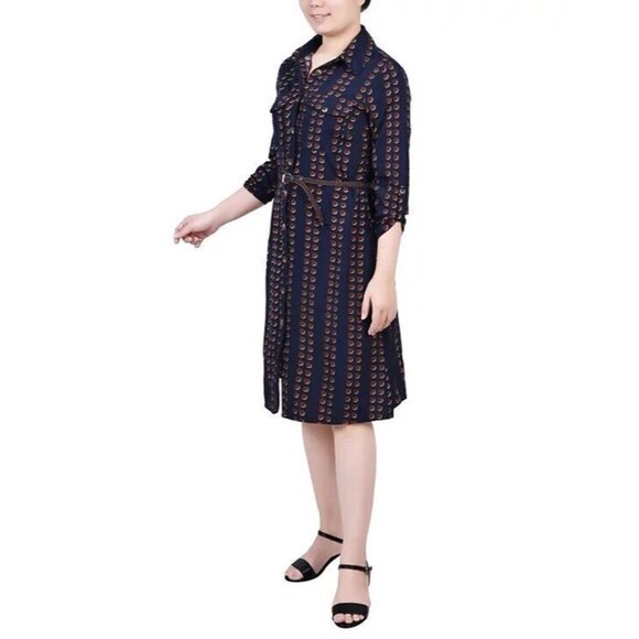 Ny Collection Women's 1X Size 3/4 Roll Tab Sleeve Shirtdress, Navy, NWT - Picture 3 of 8